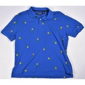Chaps Mens Vivid Blue Short Sleeve Collared Pineapple Print Polo Size Large